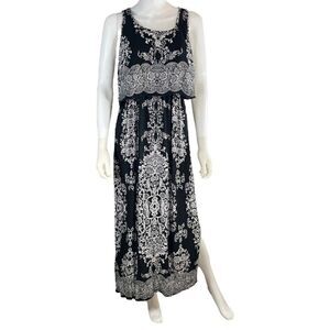 Bila Made in India Black Floral Boho Maxi Dress Women's Medium